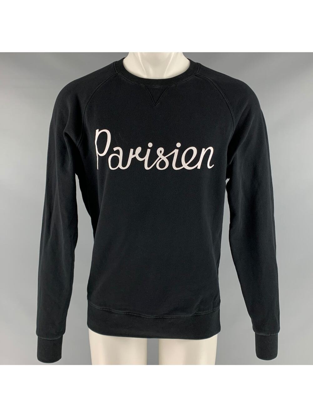 MAISON KITSUNE Size M Black White Graphic Cotton Crew-Neck Sweatshirt